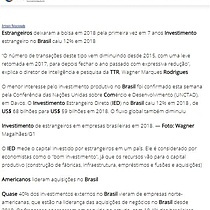 Empresas brasileiras atraram menos capital estrangeiro em 2018-2